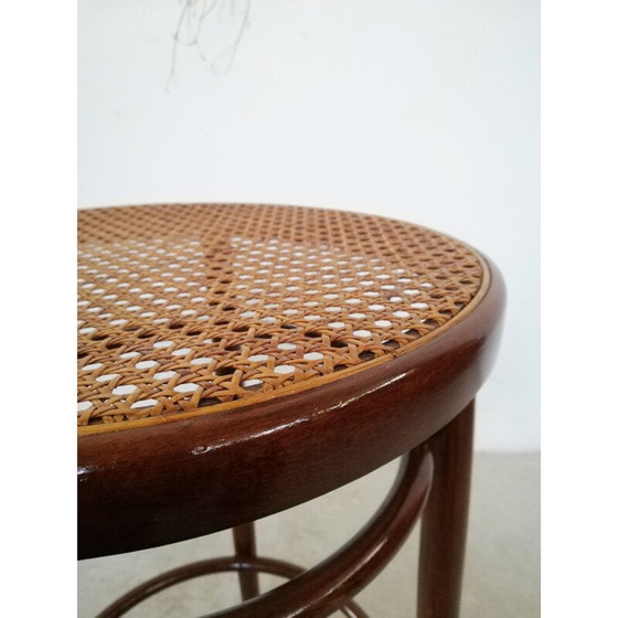 Image 1 of Sgabello da bar vintage in legno curvato e paglia di Vienna, anni '70