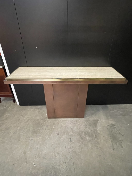 Sidetable / Wall Unit, Travertine And Brass, Belgochrom 1970'S