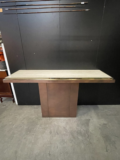 Sidetable / Wall Unit, Travertine And Brass, Belgochrom 1970'S