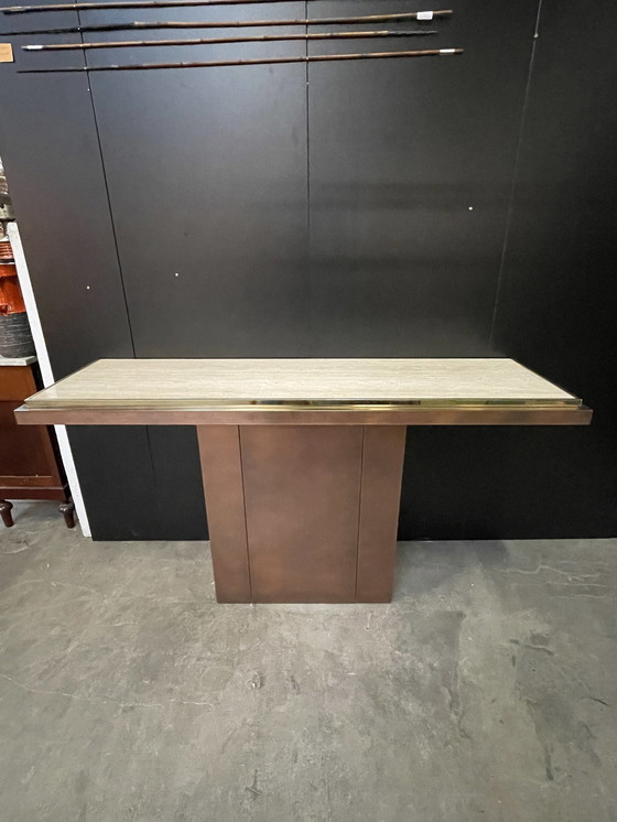 Image 1 of Sidetable / Wall Unit, Travertine And Brass, Belgochrom 1970'S