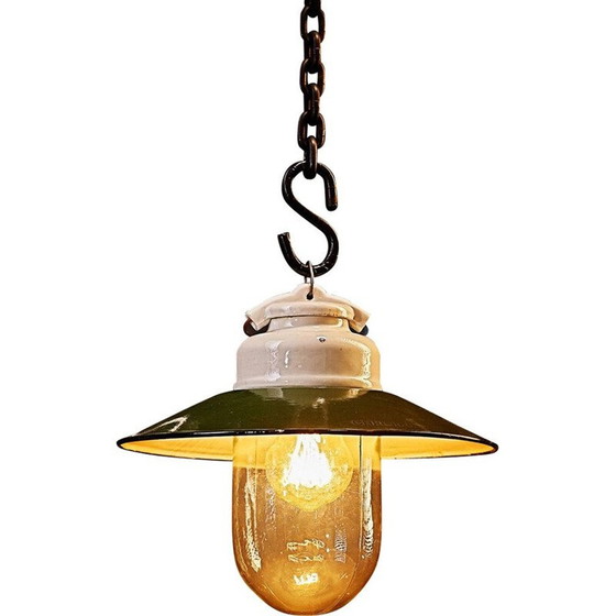 Image 1 of Vintage industrial porcelain pendant lamp