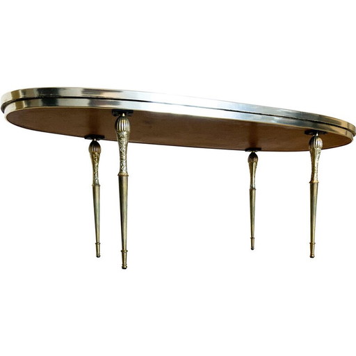 Vintage oval coffee table with brass legs, Italy 1970