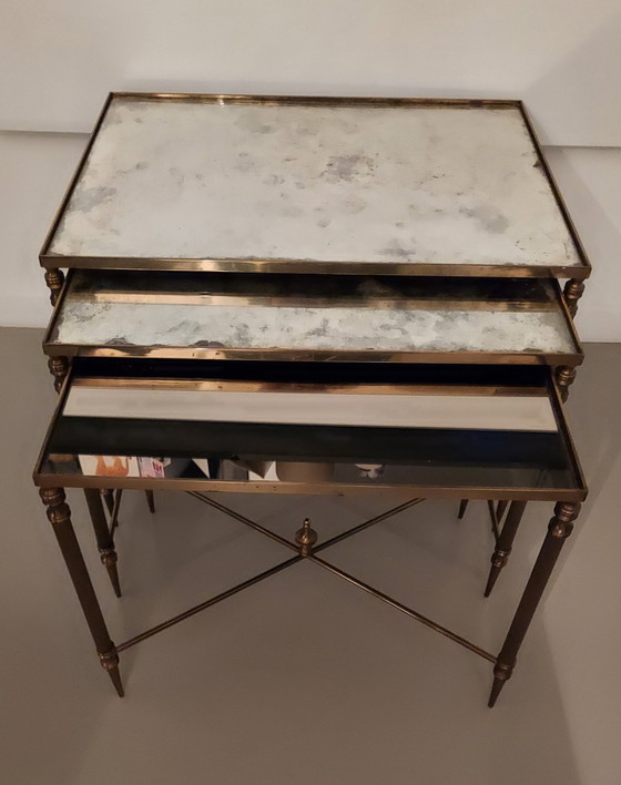 Image 1 of Neo Classic Brass French Nesting Tables.