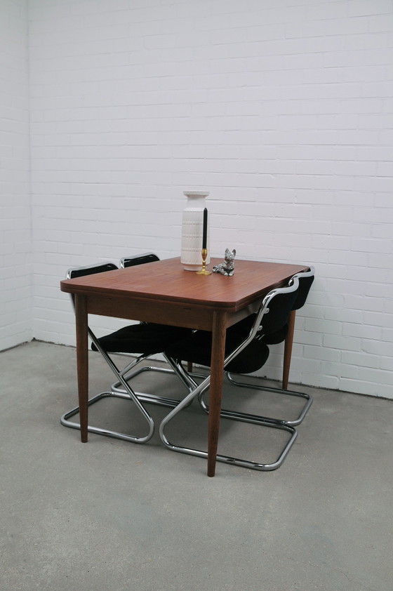 Image 1 of ensemble vintage x4 sièges tube chromé côtes noires