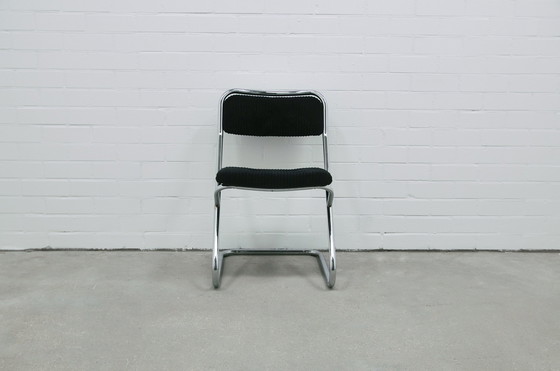 Image 1 of ensemble vintage x4 sièges tube chromé côtes noires