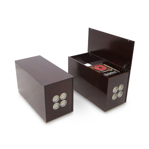 Pareja de muebles vintage con barra y tocadiscos estéreo, años 60