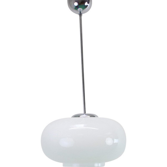 Image 1 of Vintage glass and chrome pendant lamp by Valasske Mezirici, Czechoslovakia 1970