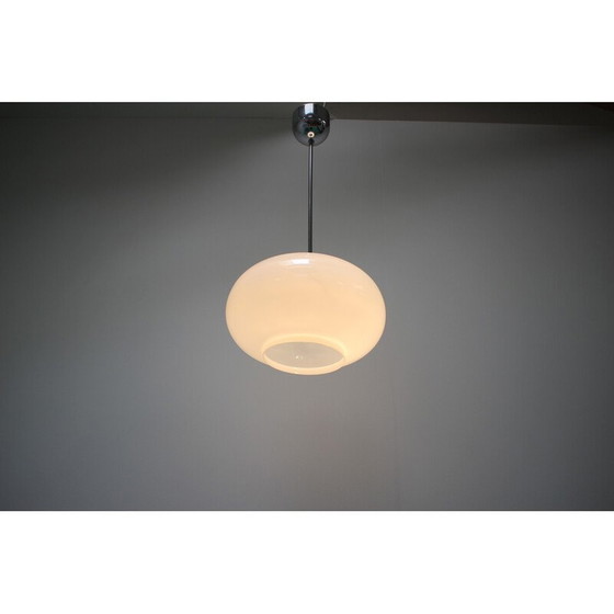 Image 1 of Vintage glass and chrome pendant lamp by Valasske Mezirici, Czechoslovakia 1970