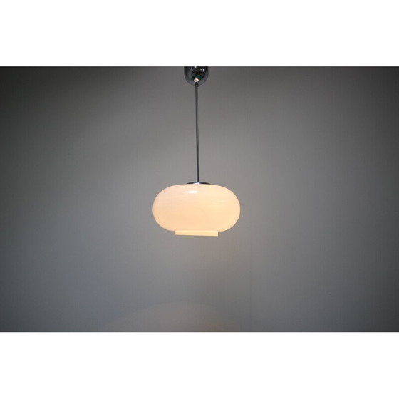 Image 1 of Vintage glass and chrome pendant lamp by Valasske Mezirici, Czechoslovakia 1970