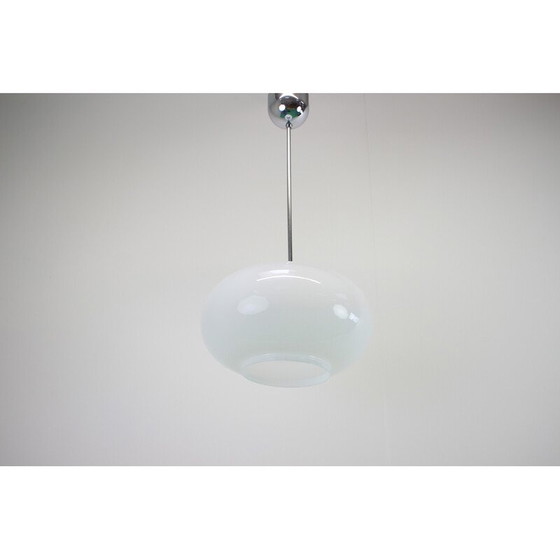 Image 1 of Vintage glass and chrome pendant lamp by Valasske Mezirici, Czechoslovakia 1970