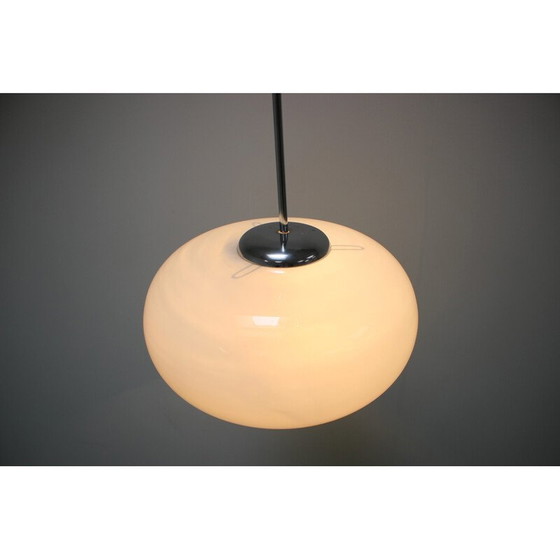 Image 1 of Vintage glass and chrome pendant lamp by Valasske Mezirici, Czechoslovakia 1970