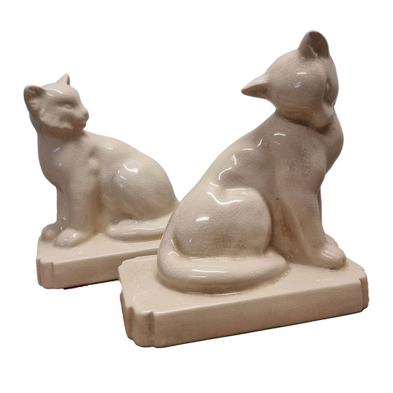 Image 1 of French Art Deco Ceramic Bookends L & V Ceram, 1920s