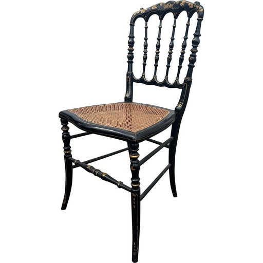 Napoleon III vintage chair in blackened wood and wickerwork