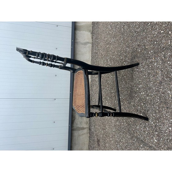 Image 1 of Napoleon III vintage chair in blackened wood and wickerwork
