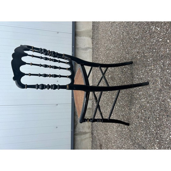 Image 1 of Napoleon III vintage chair in blackened wood and wickerwork