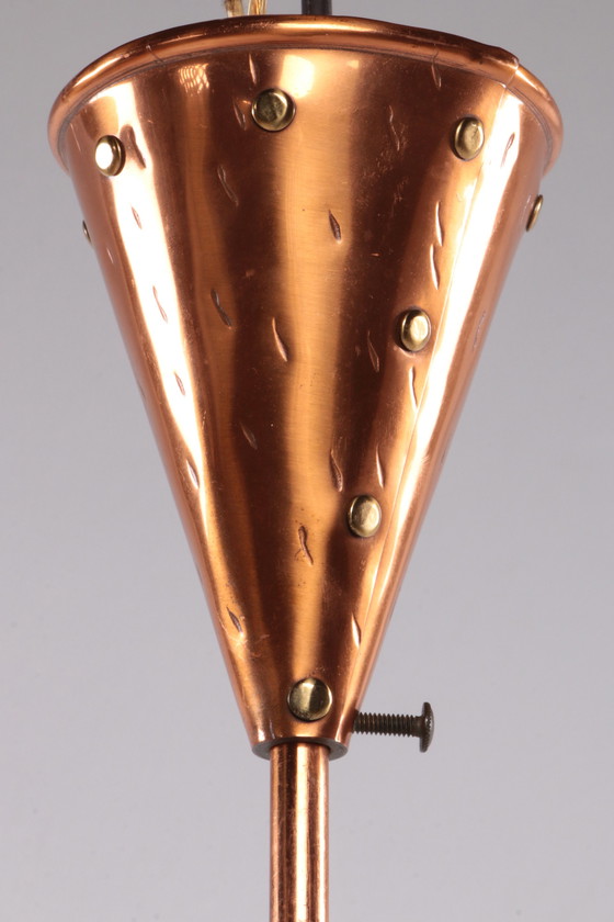 Image 1 of Lampe suspendue danoise en cuivre martelé à la main E.S Horn Aalestrup, années 1950