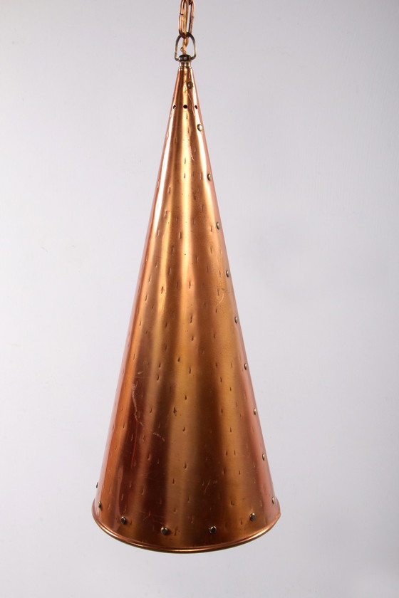 Image 1 of Lampe suspendue danoise en cuivre martelé à la main E.S Horn Aalestrup, années 1950