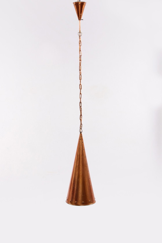 Image 1 of E.S Horn Aalestrup Danish hand-hammered copper pendant lamp, 1950s