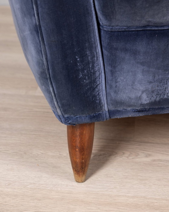 Image 1 of Pair Of 1950S Design Armchairs In Blue Velvet Italian Design