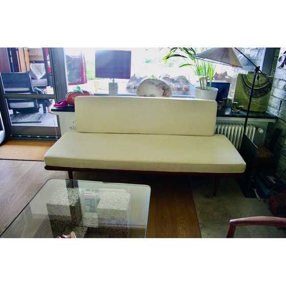 Image 1 of Divano letto Minerva vintage in teak massello e alcantara di Peter Hvidt per John Stuart, 1950