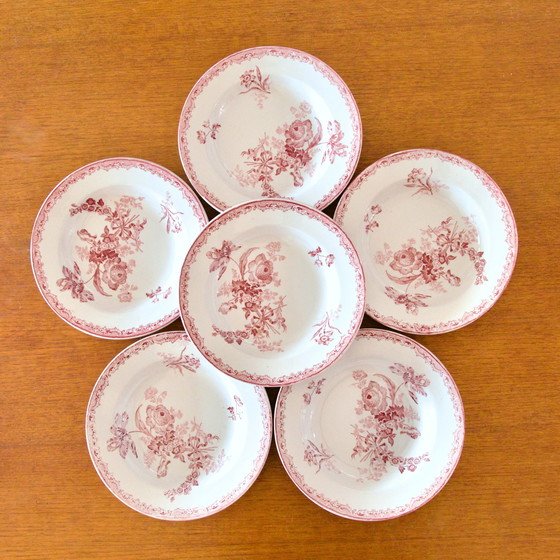 Image 1 of Assiettes Du Xixe Siècle Terre De Fer Rose Sarreguemines "Fontanges