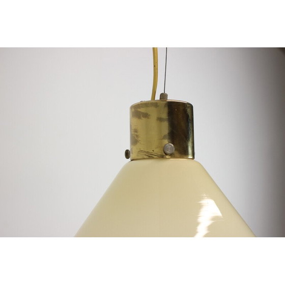 Image 1 of Vintage glass and brass pendant lamp, Czechoslovakia 1970s