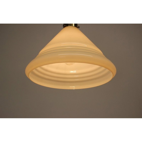 Image 1 of Vintage glass and brass pendant lamp, Czechoslovakia 1970s