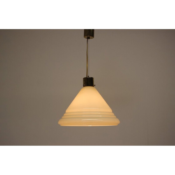 Image 1 of Vintage glass and brass pendant lamp, Czechoslovakia 1970s
