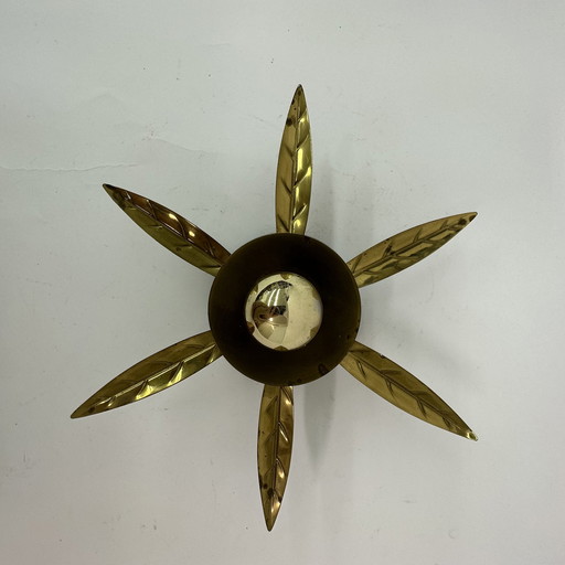 Lampe à feuilles de fleurs dorées Hollywood regency 1970