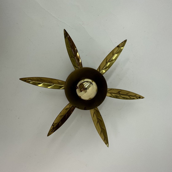 Image 1 of Lampe à feuilles de fleurs dorées Hollywood regency 1970