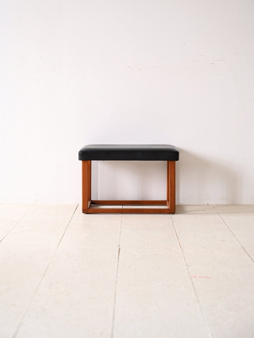 Scandinavian 1960s Teak Stool - Faux Leather Seat