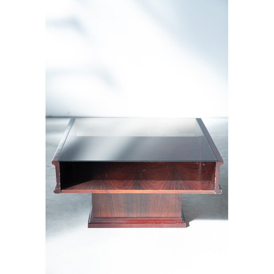 Image 1 of Vintage mahogany coffee table with glass top, 1970s