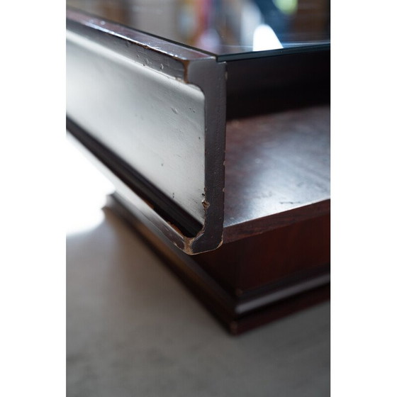 Image 1 of Vintage mahogany coffee table with glass top, 1970s