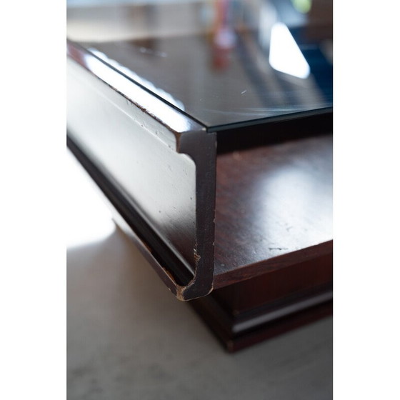 Image 1 of Vintage mahogany coffee table with glass top, 1970s