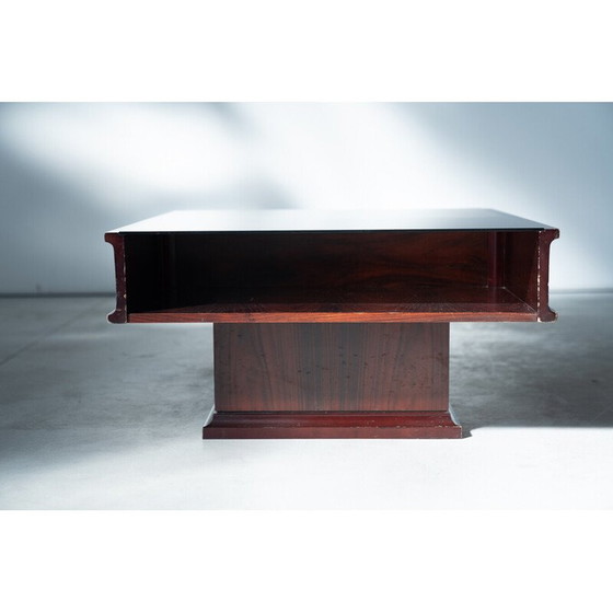 Image 1 of Vintage mahogany coffee table with glass top, 1970s