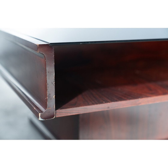Image 1 of Vintage mahogany coffee table with glass top, 1970s