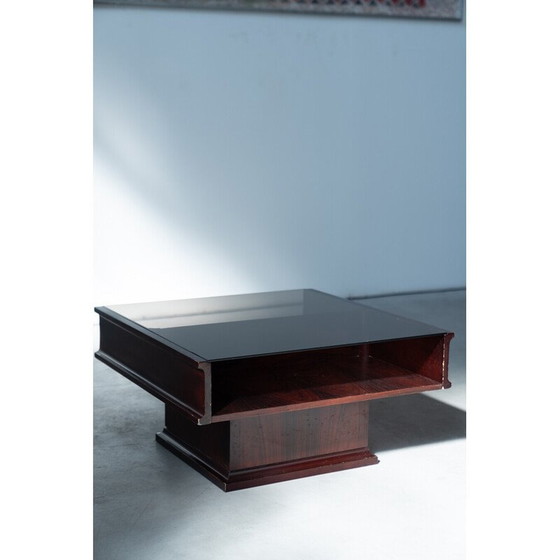 Image 1 of Vintage mahogany coffee table with glass top, 1970s