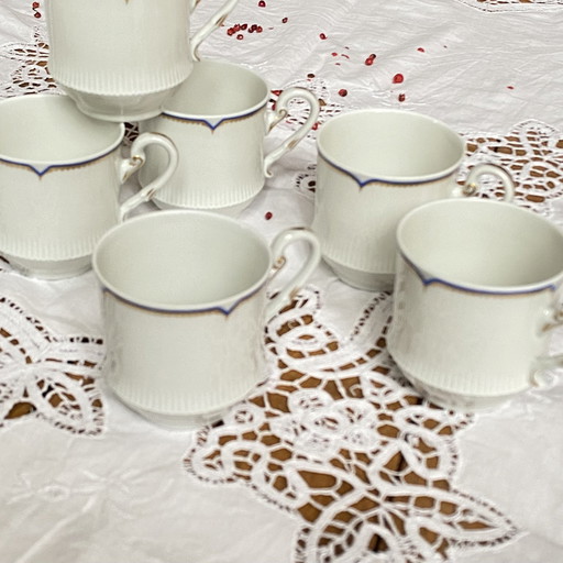 Set Of 6 Haviland Antique Limoges Porcelain Expresso Coffee Cups Blue And Gilded Design