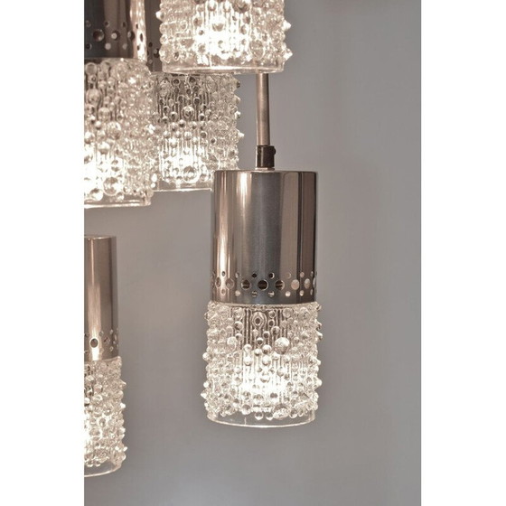 Image 1 of Chandelier, vintage waterfall, 7 chrome and glass suspensions