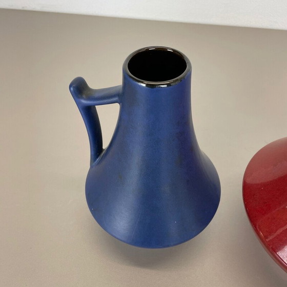 Image 1 of Pair of vintage pottery fat lava vases "blue-red" by Jopeko, Germany 1970s