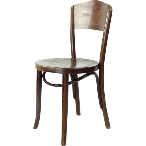 Sillas de bistró vintage de madera de roble curvado y contrachapado para Thonet, Checoslovaquia, 1940