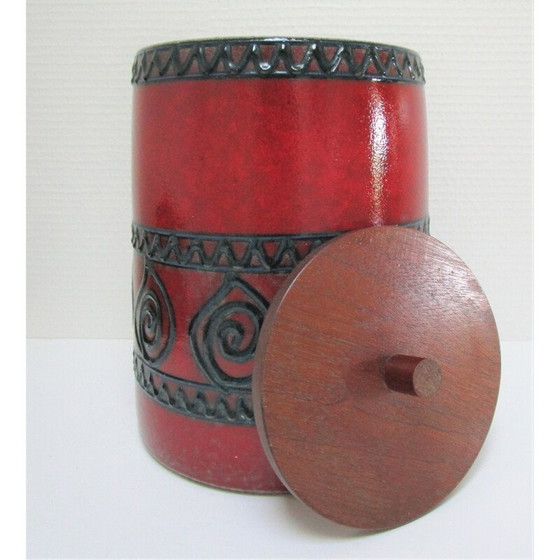 Image 1 of Vaso vintage in ceramica smaltata e legno, 1960