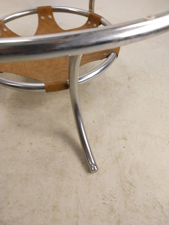 Image 1 of 1 X Spaceage Chrome And Smooth Coffee Table With Leather Reading Basket