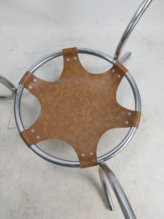 Image 1 of 1 X Spaceage Chrome And Smooth Coffee Table With Leather Reading Basket