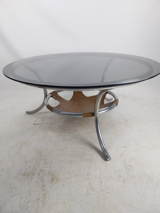 Image 1 of 1 X Spaceage Chrome And Smooth Coffee Table With Leather Reading Basket