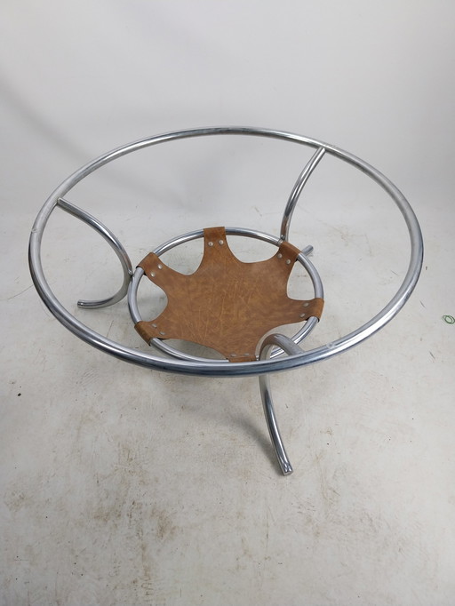 1 X Spaceage Chrome And Smooth Coffee Table With Leather Reading Basket