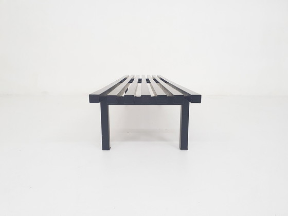 Image 1 of Black Wooden Slat Bench By Wim Wilson And Gijs Bakker For Castelijn, The Netherlands 1970'S