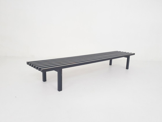 Image 1 of Black Wooden Slat Bench By Wim Wilson And Gijs Bakker For Castelijn, The Netherlands 1970'S