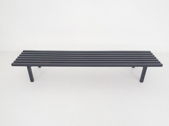 Image 1 of Black Wooden Slat Bench By Wim Wilson And Gijs Bakker For Castelijn, The Netherlands 1970'S