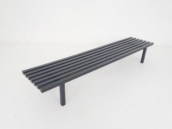 Image 1 of Black Wooden Slat Bench By Wim Wilson And Gijs Bakker For Castelijn, The Netherlands 1970'S